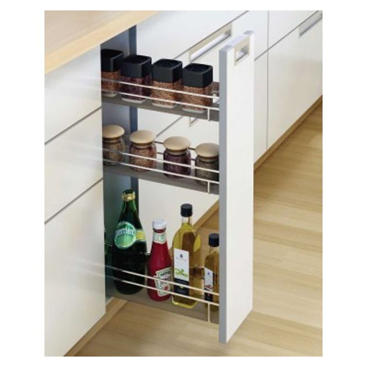 Hettich Stainless Steel Spice Pull out for 300mm 3 Shelves 10